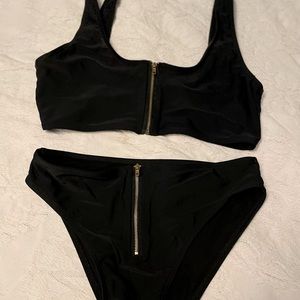 Black shein bikini with zipper detail size medium